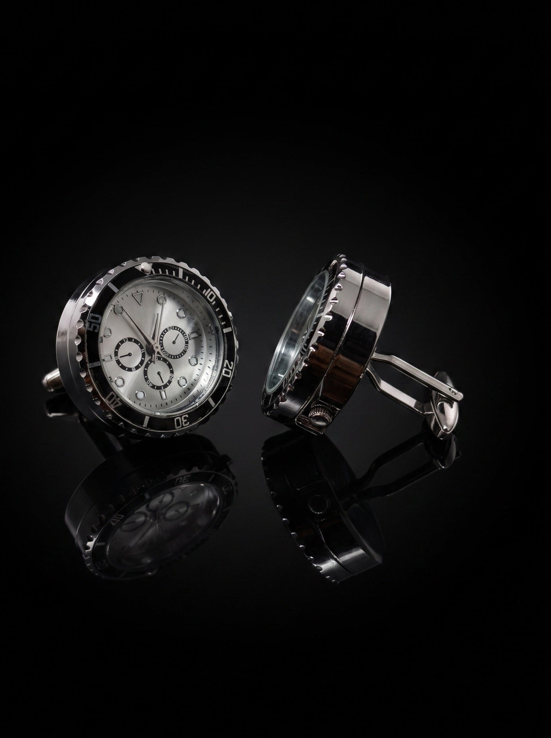 Silver-Tone Chronograph-Style Watch Cufflinks - angle 2