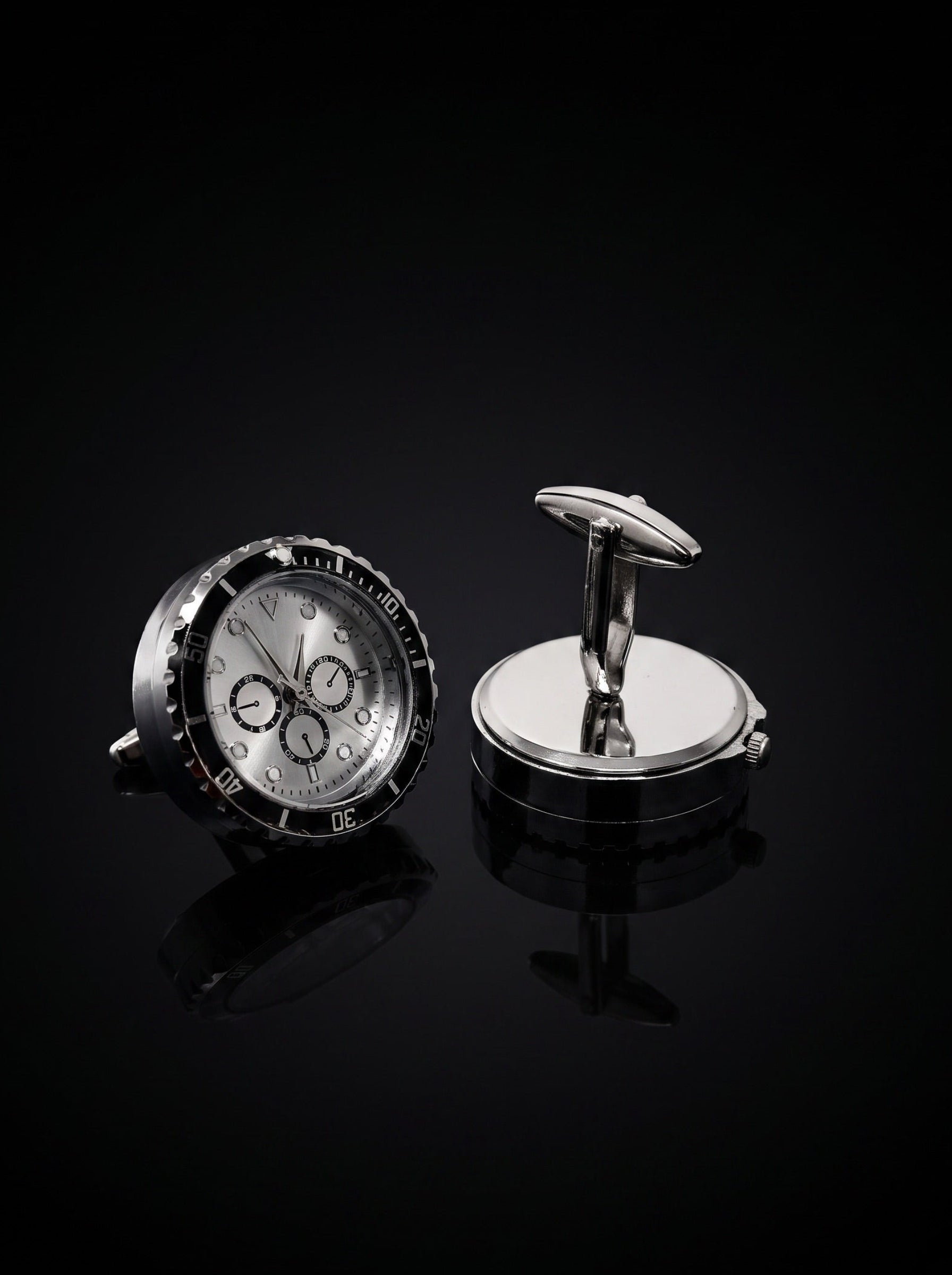 Silver-Tone Chronograph-Style Watch Cufflinks - angle 3