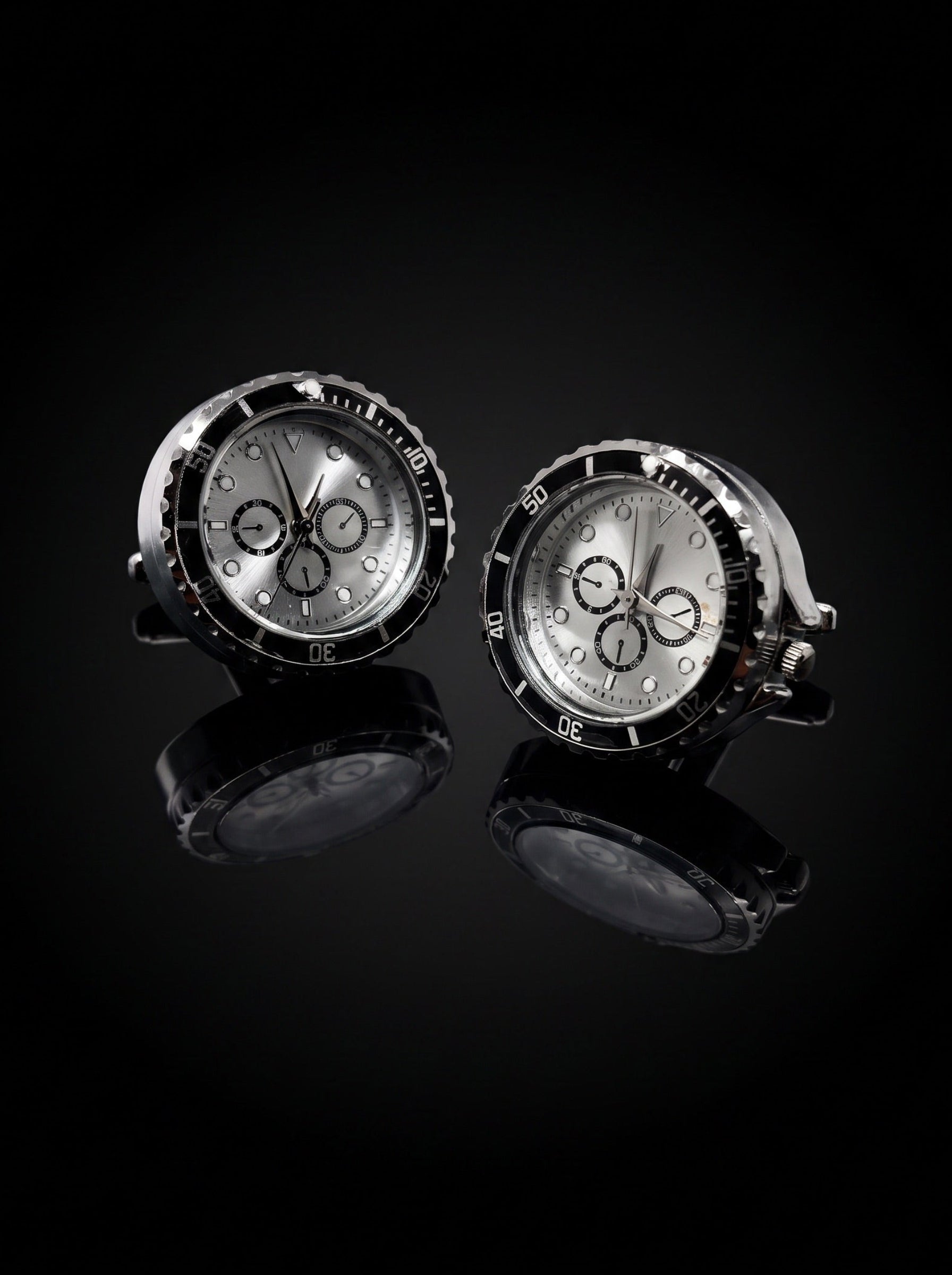 Silver-Tone Chronograph-Style Watch Cufflinks - angle 4
