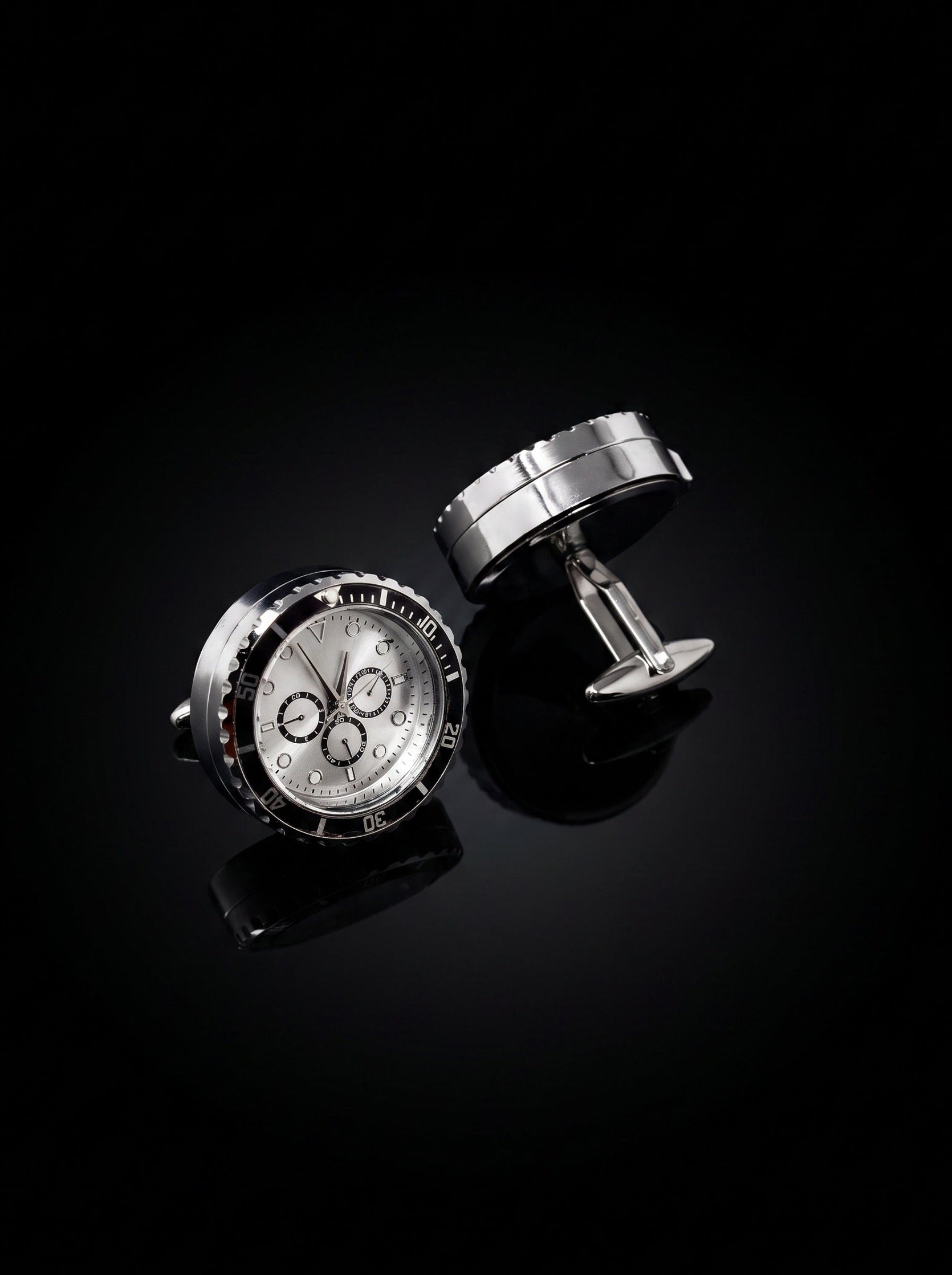 Silver-Tone Chronograph-Style Watch Cufflinks - angle 5