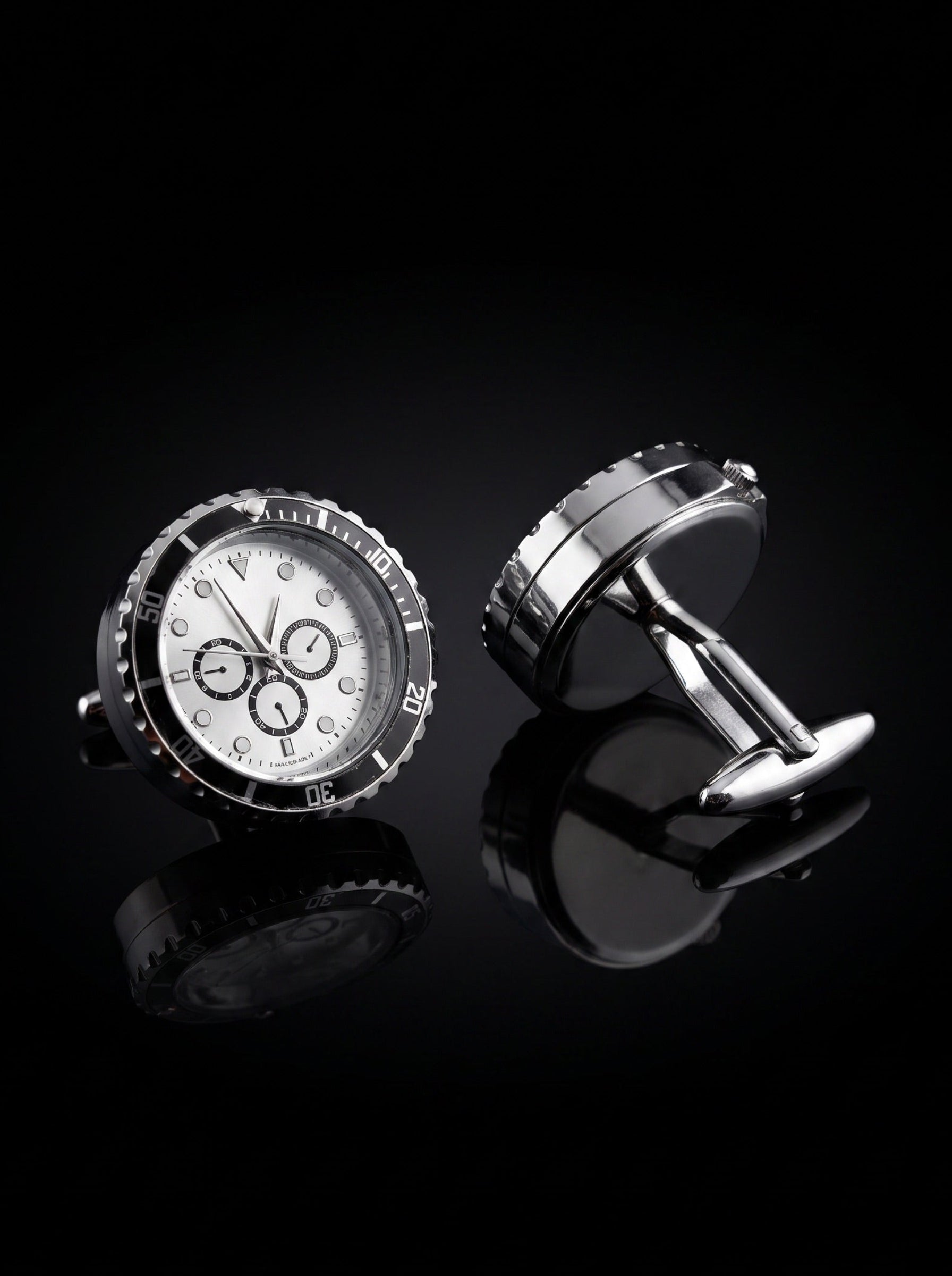 Silver-Tone Chronograph-Style Watch Cufflinks - angle 6