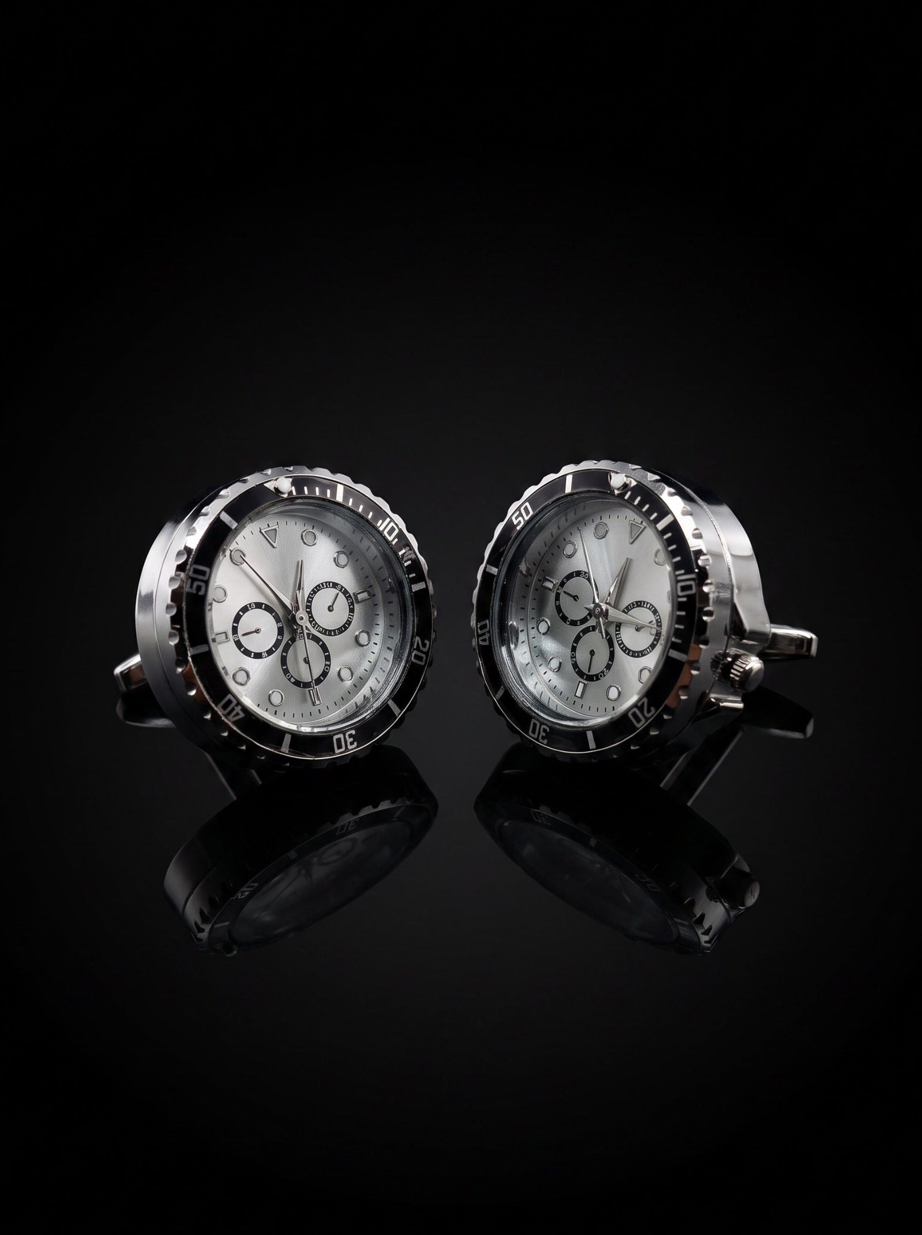 Silver-Tone Chronograph-Style Watch Cufflinks - angle 7