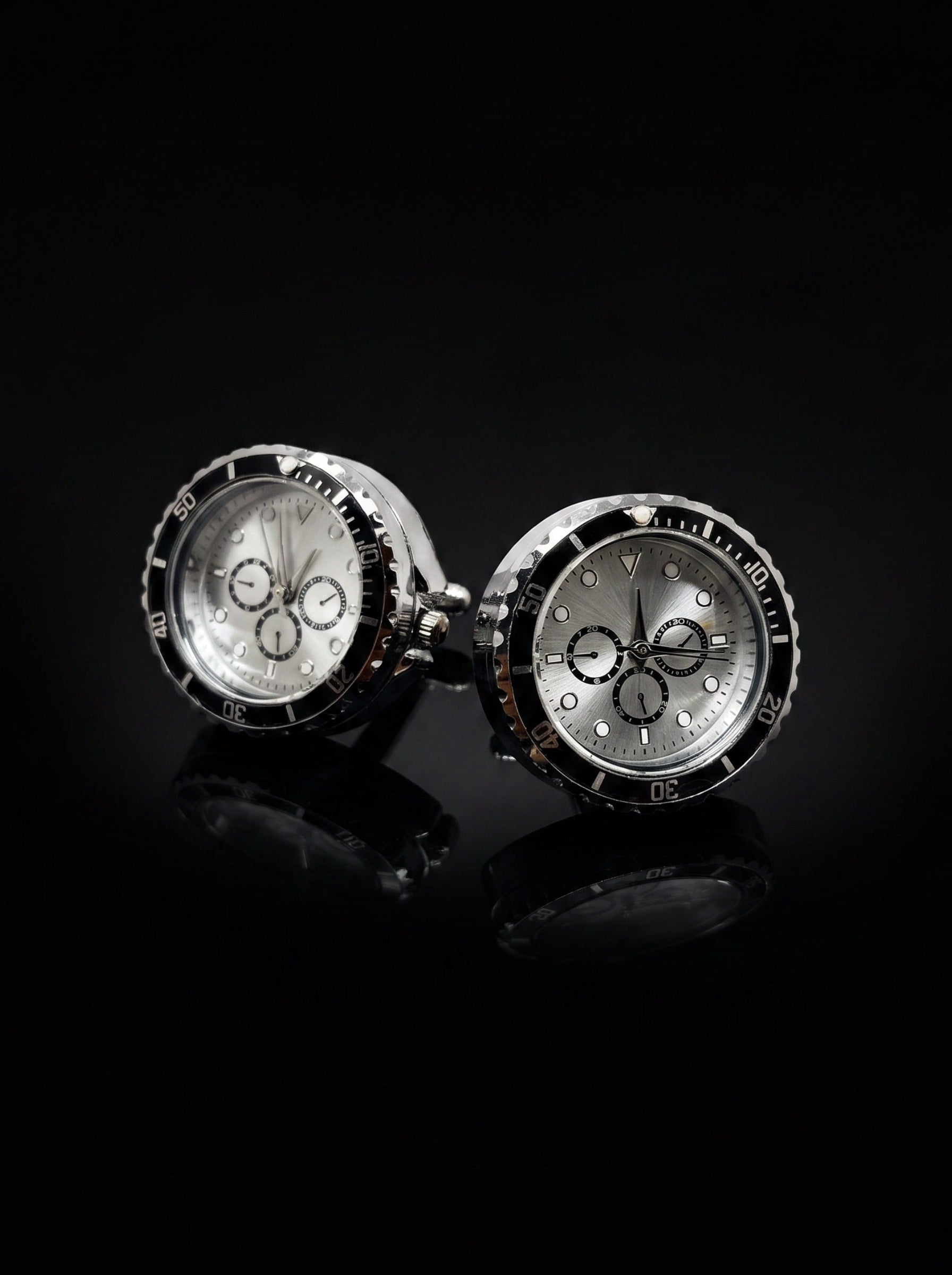 Silver-Tone Chronograph-Style Watch Cufflinks - angle 8