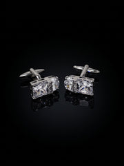 Silver-Tone Clear Gemstone-Style Duo Cufflinks