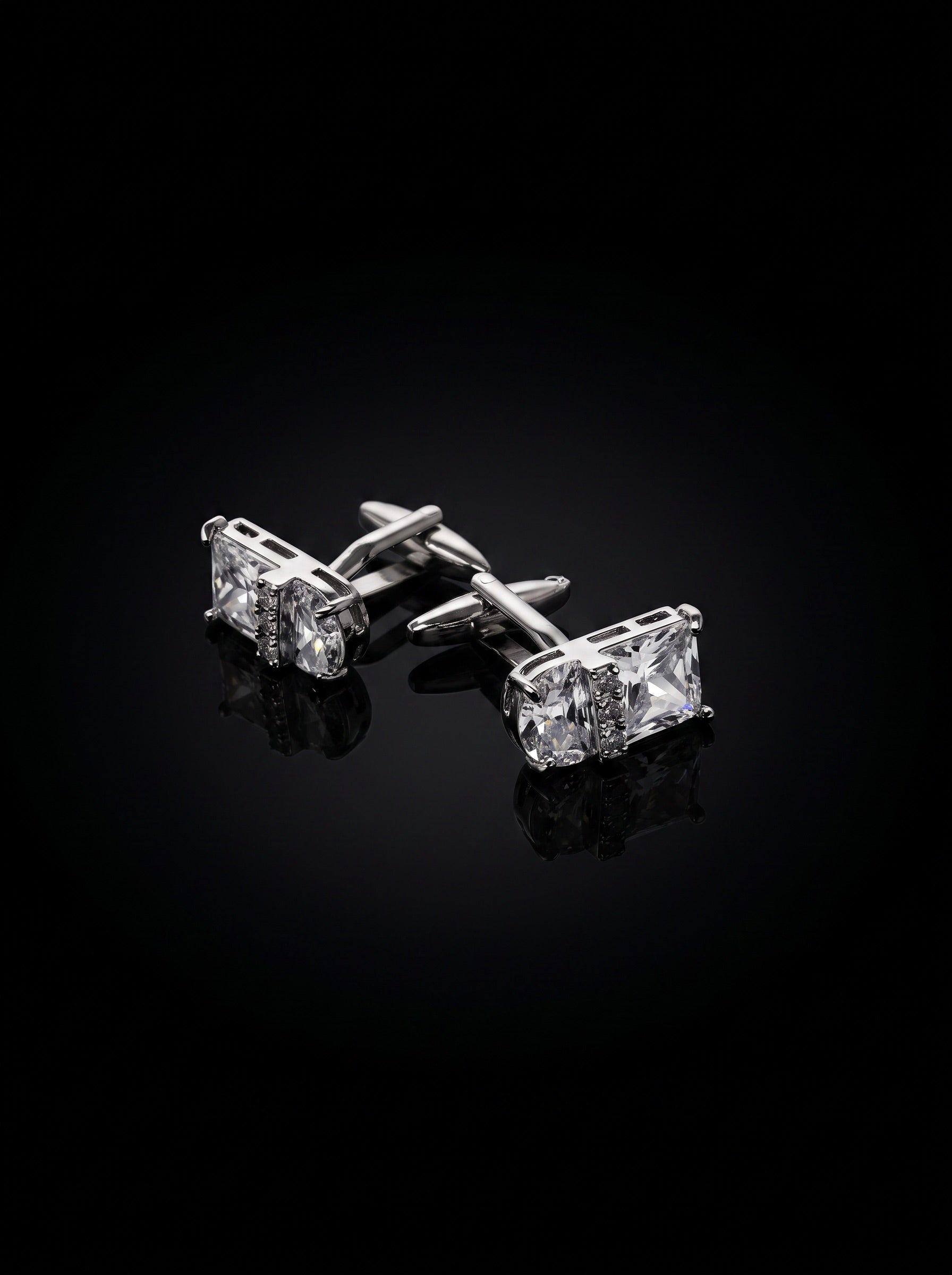 Silver-Tone Clear Gemstone-Style Duo Cufflinks - angle 8