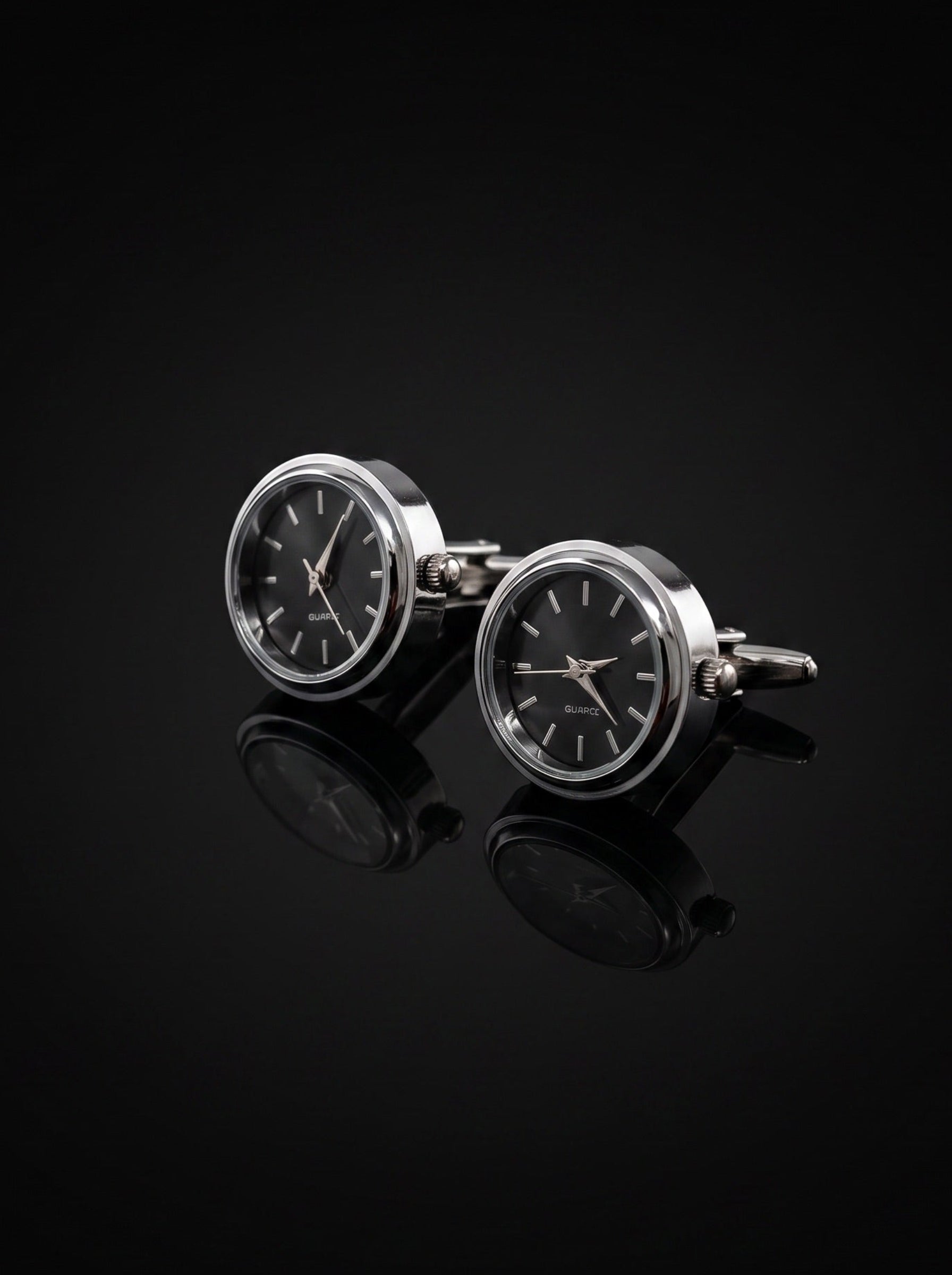 Silver-Tone Dark Grey Dial Watch Cufflinks