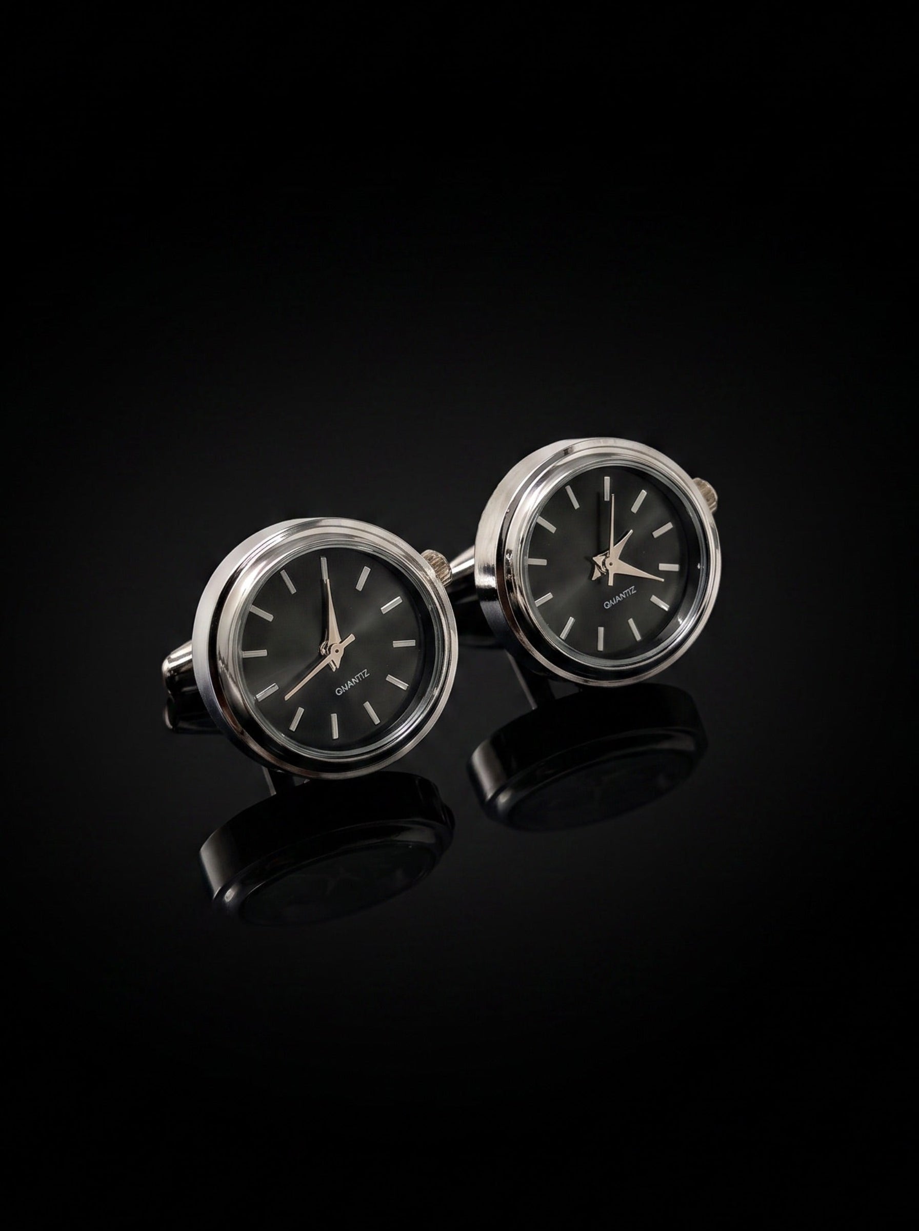 Silver-Tone Dark Grey Dial Watch Cufflinks