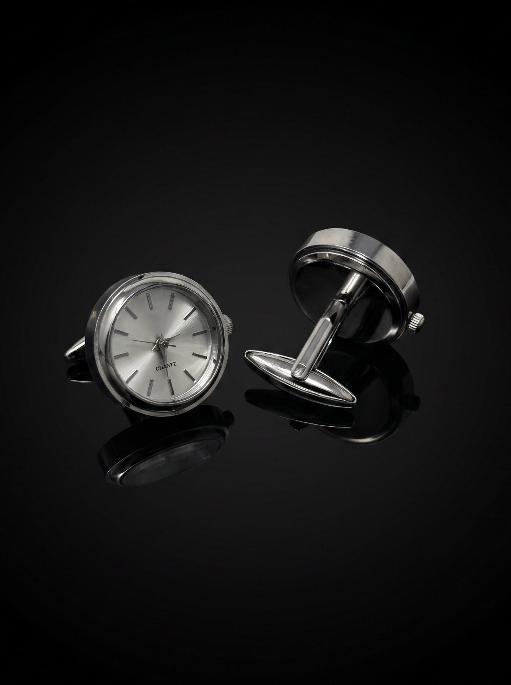 Silver-Tone Dial Watch Cufflinks - angle 4