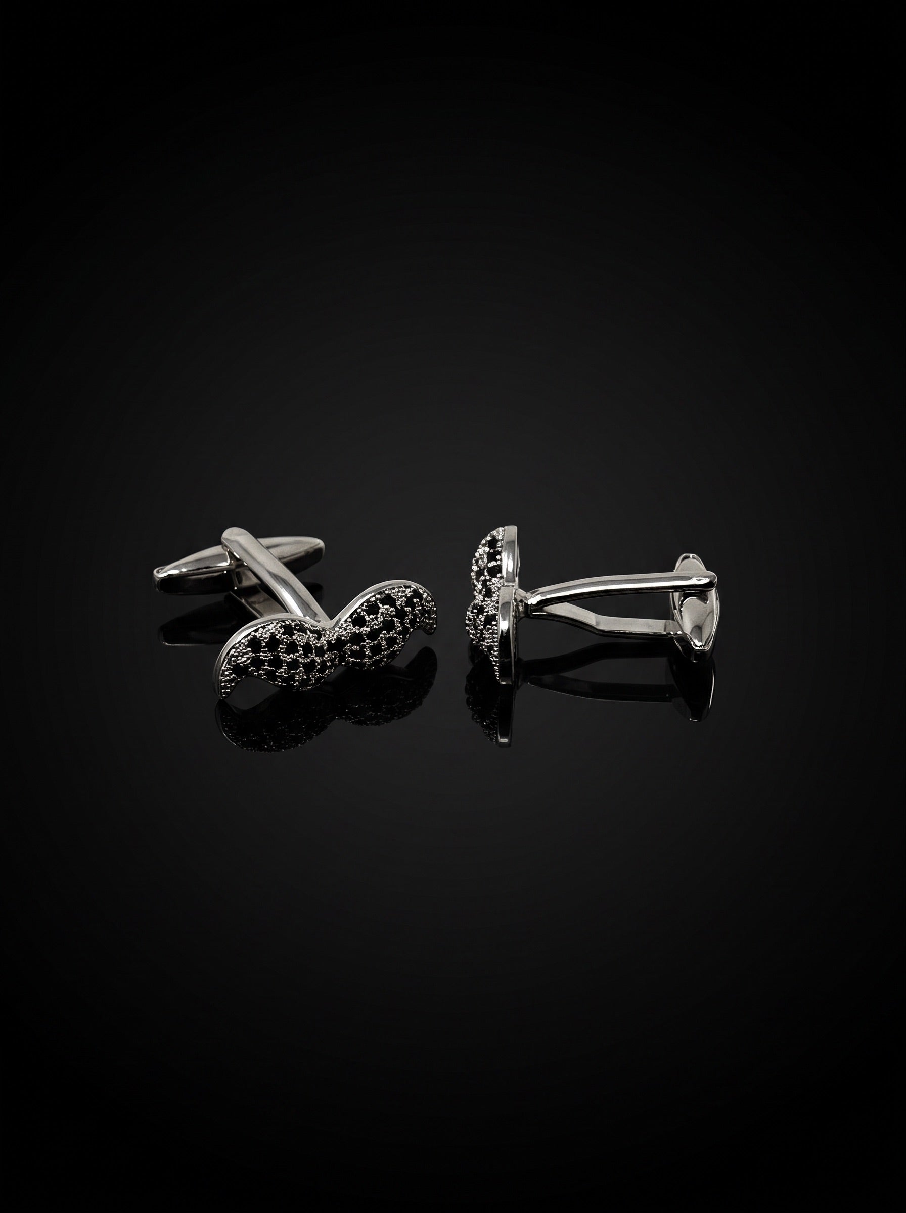Silver-Tone Pavé Black Gemstone-Style Moustache Cufflinks - angle 3