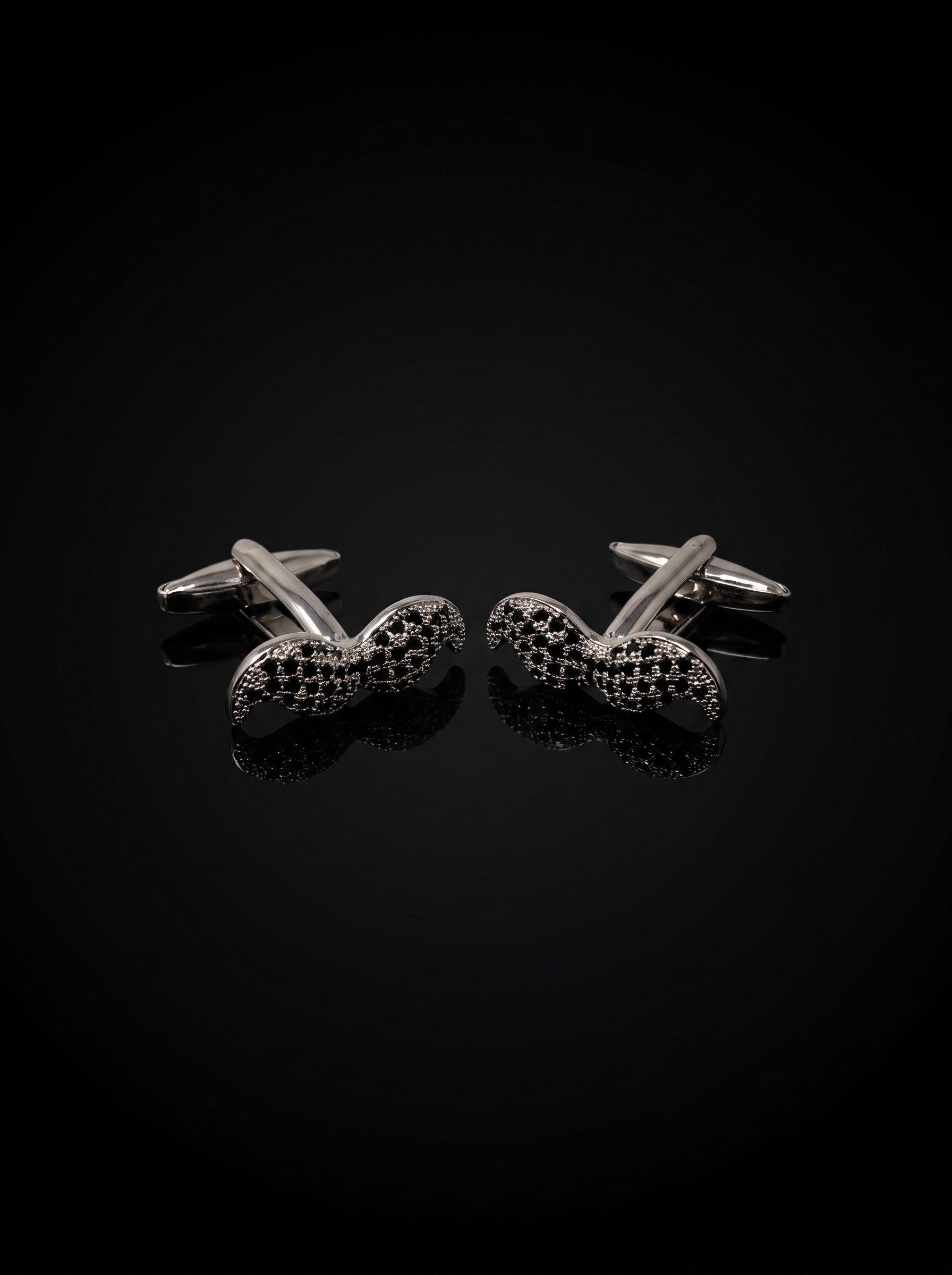 Silver-Tone Pavé Black Gemstone-Style Moustache Cufflinks - angle 7