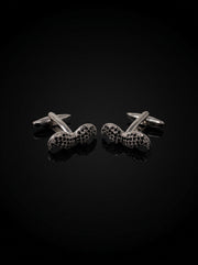 Silver-Tone Pavé Black Gemstone-Style Moustache Cufflinks - angle 7