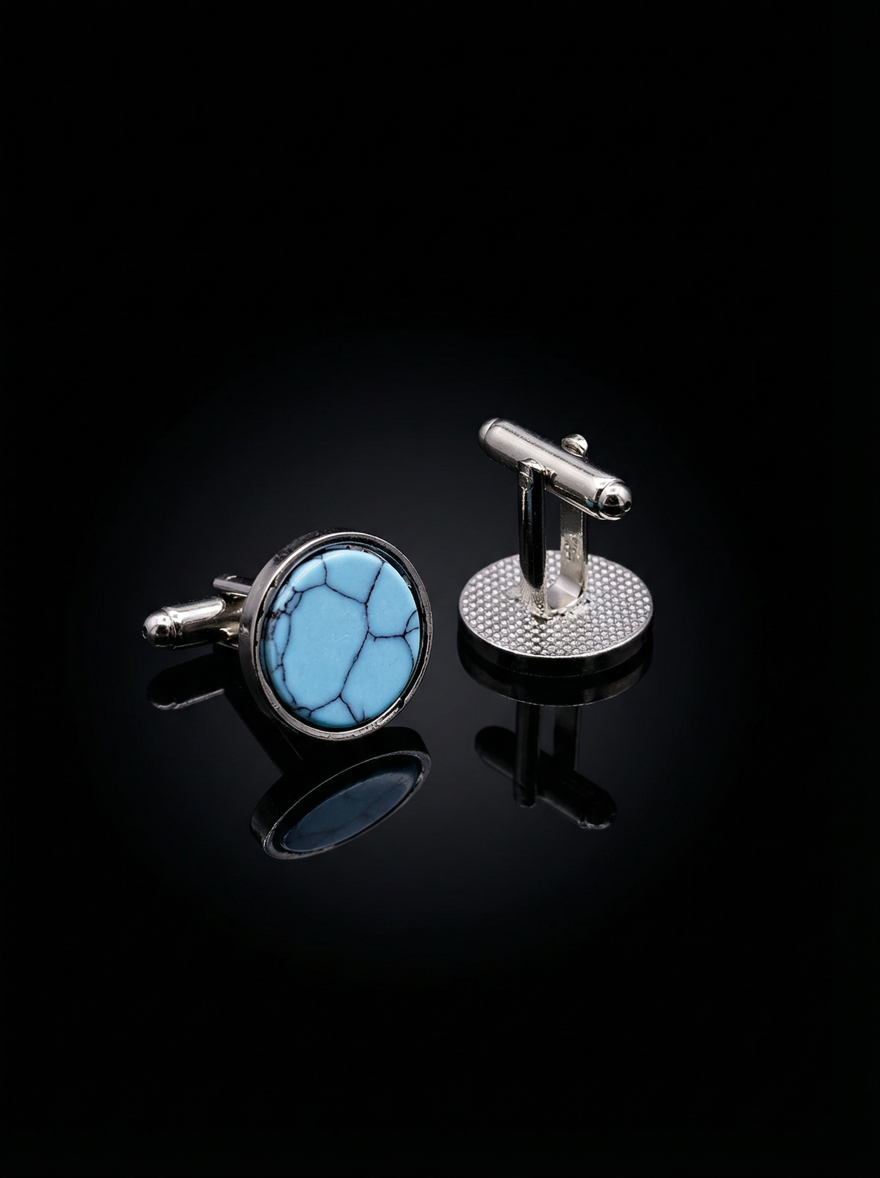 Sky Blue Marble Stone Cufflinks Tivaaro