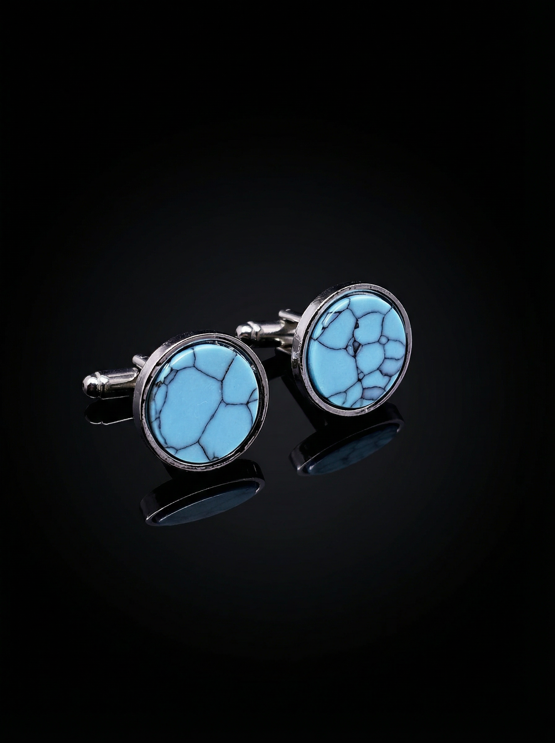 Sky Blue Marble Stone Cufflinks Tivaaro
