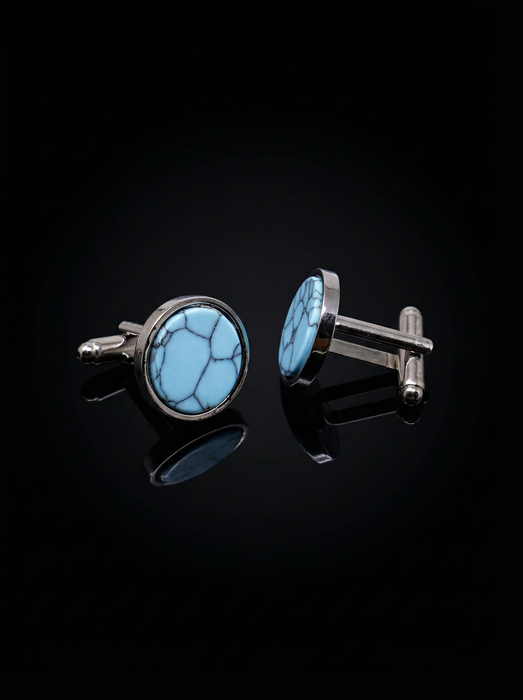 Sky Blue Marble Stone Cufflinks Tivaaro