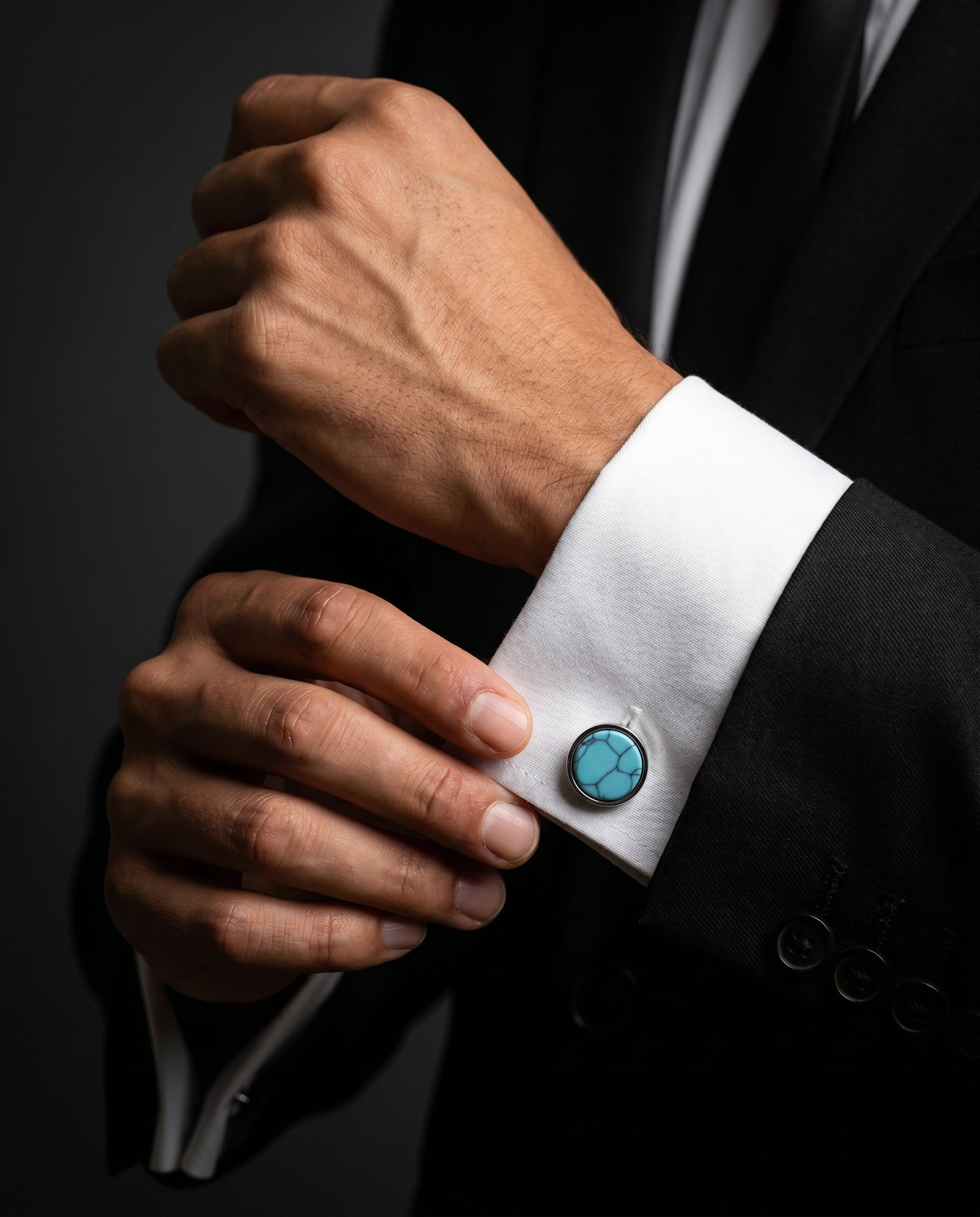 Sky Blue Marble-Effect Gemstone-Style Cufflinks by Tivaaro