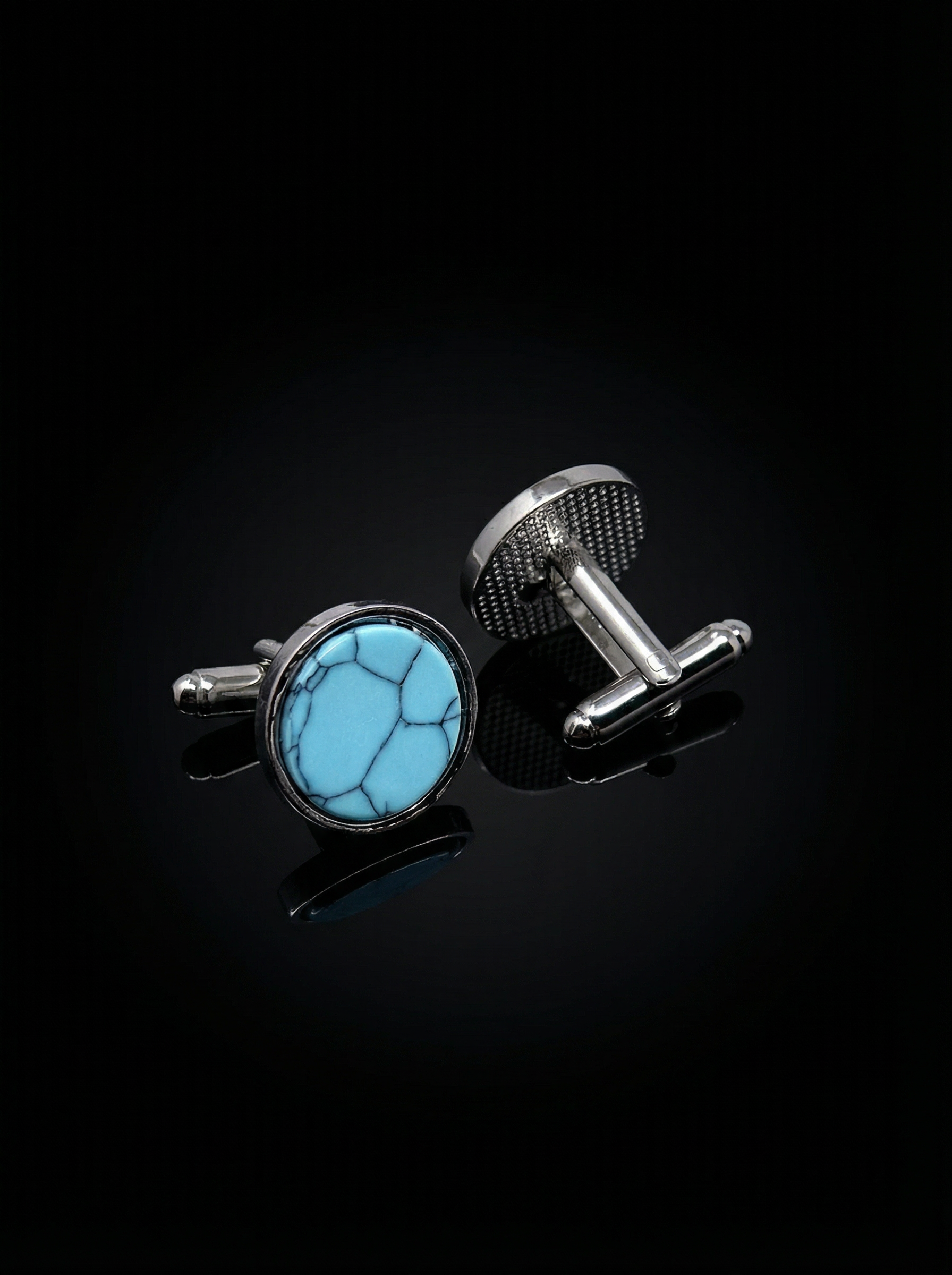 Sky Blue Marble Stone Cufflinks Tivaaro