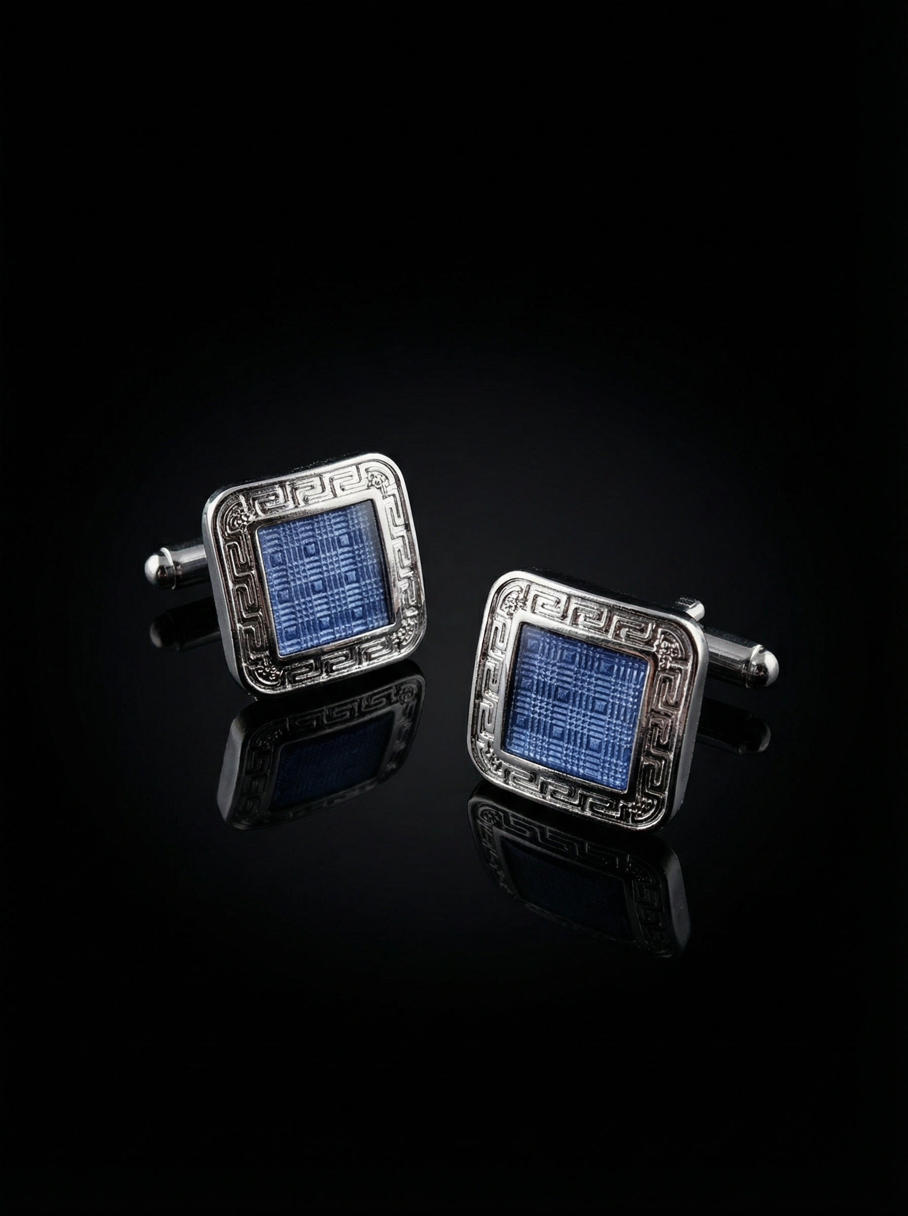 Textured Blue Framed Cufflinks Tivaaro