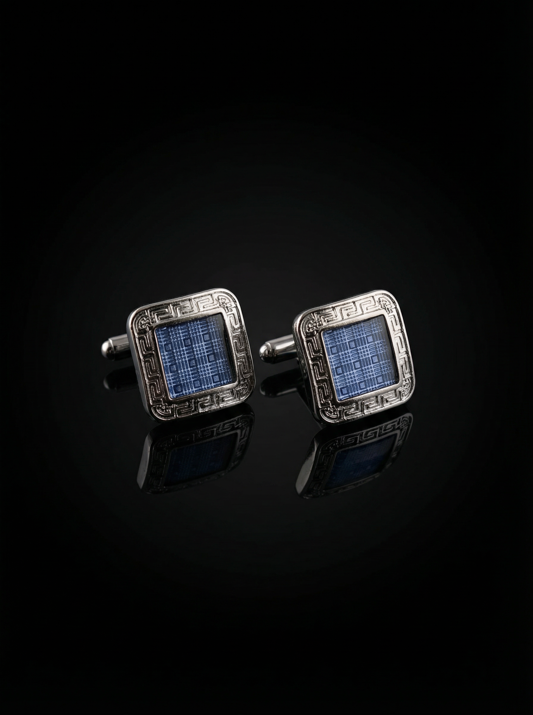 Textured Blue Framed Cufflinks Tivaaro