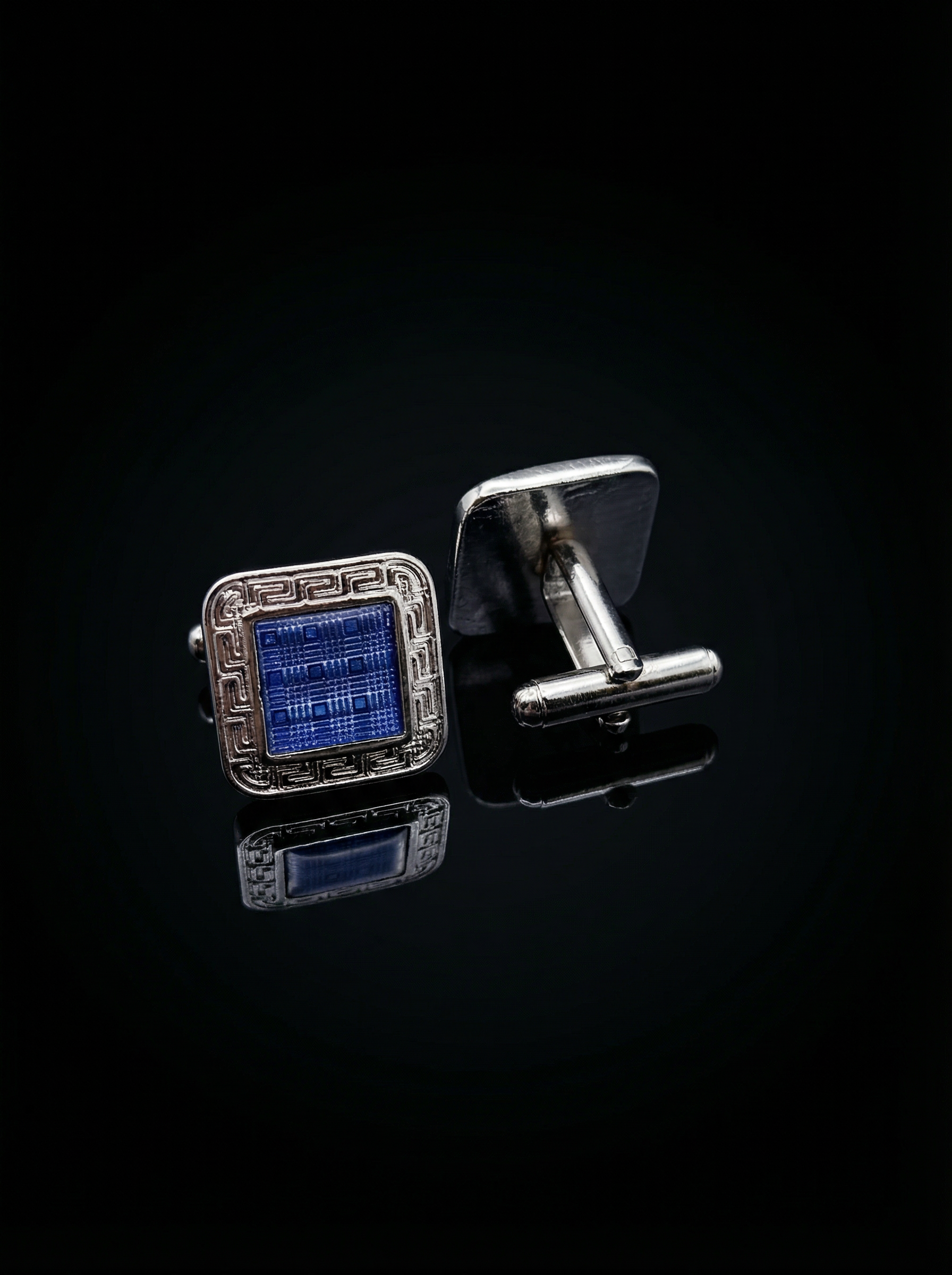Textured Blue Framed Cufflinks Tivaaro
