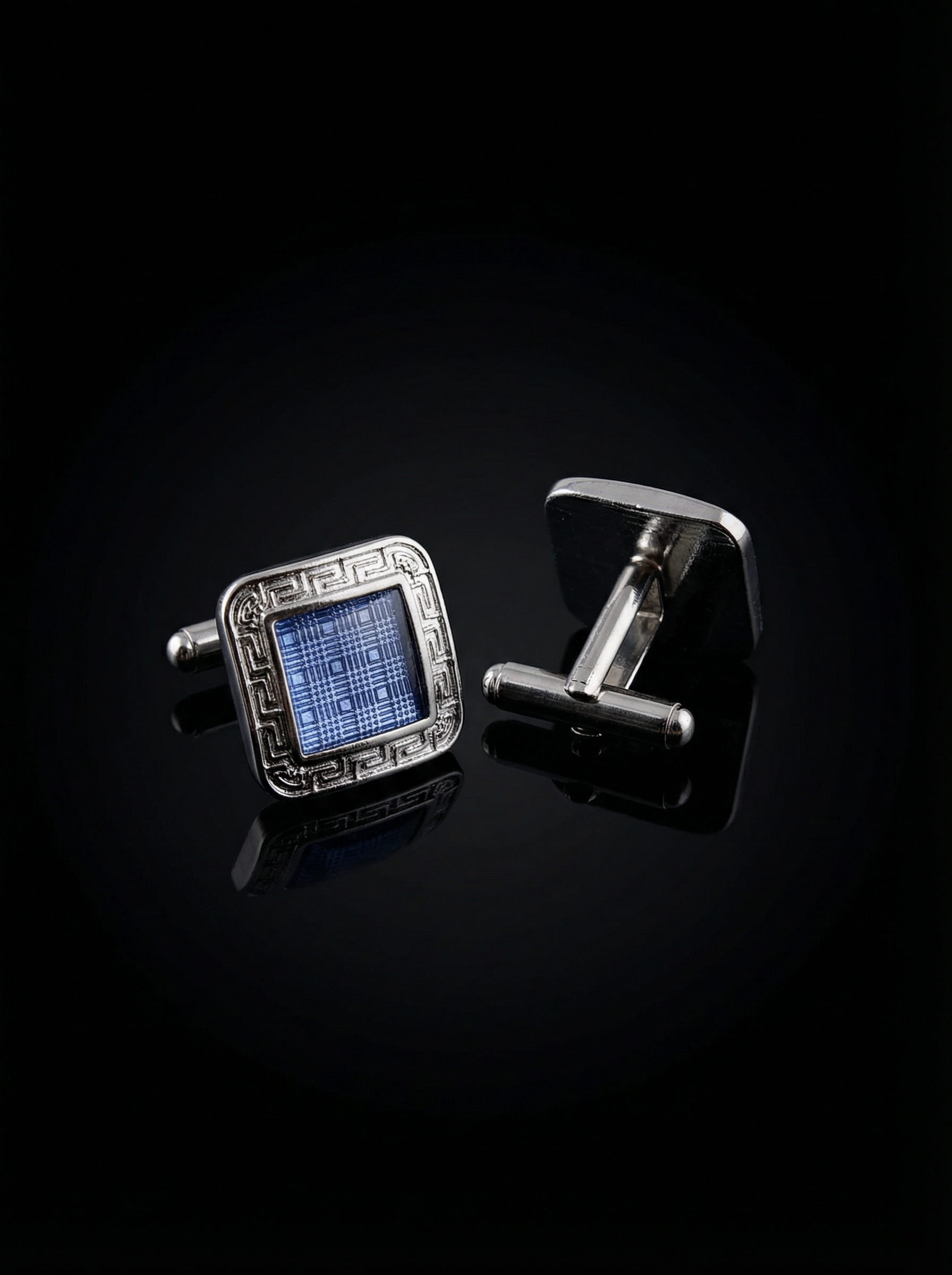 Textured Blue Framed Cufflinks Tivaaro