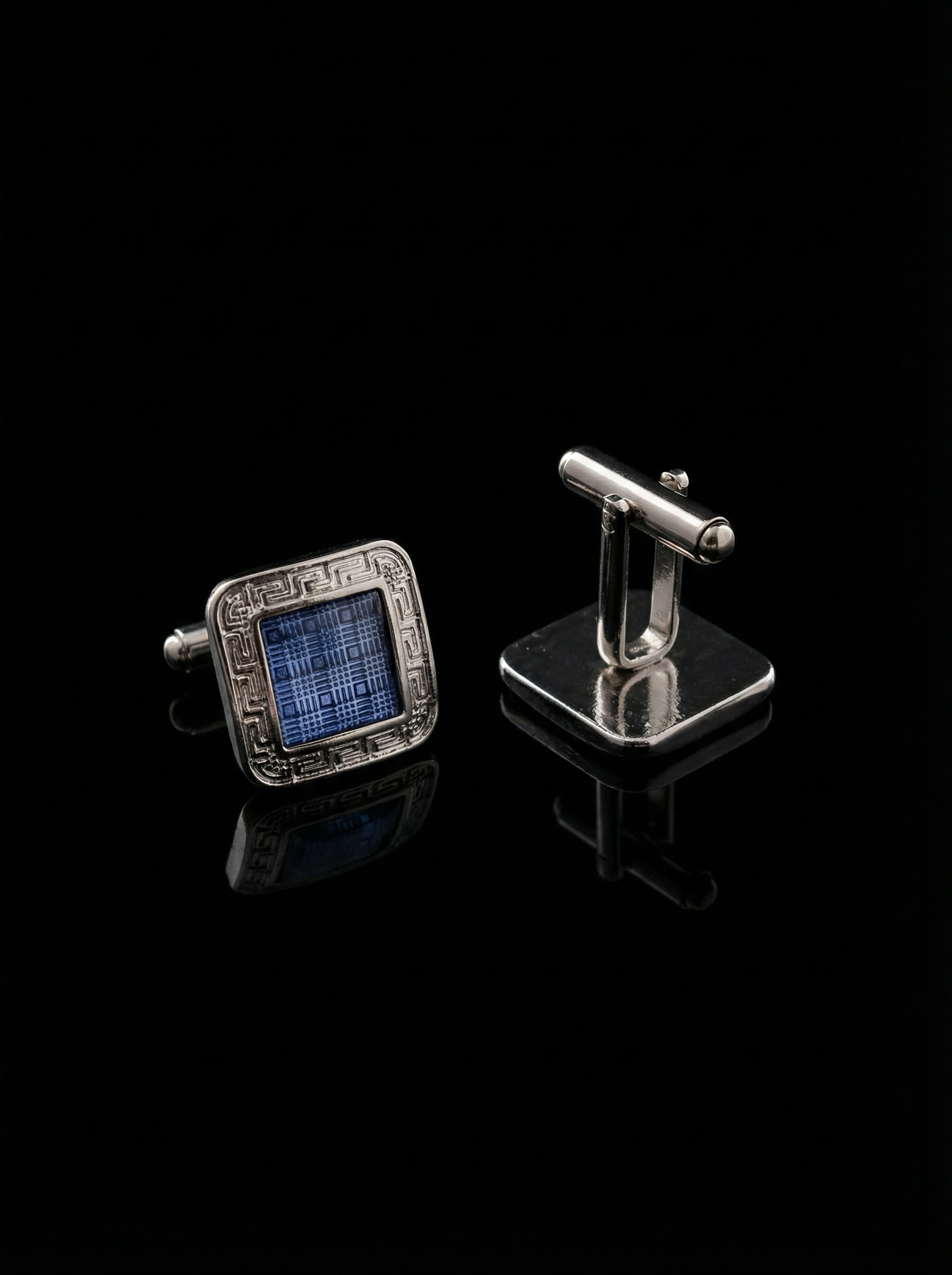 Textured Blue Framed Cufflinks Tivaaro
