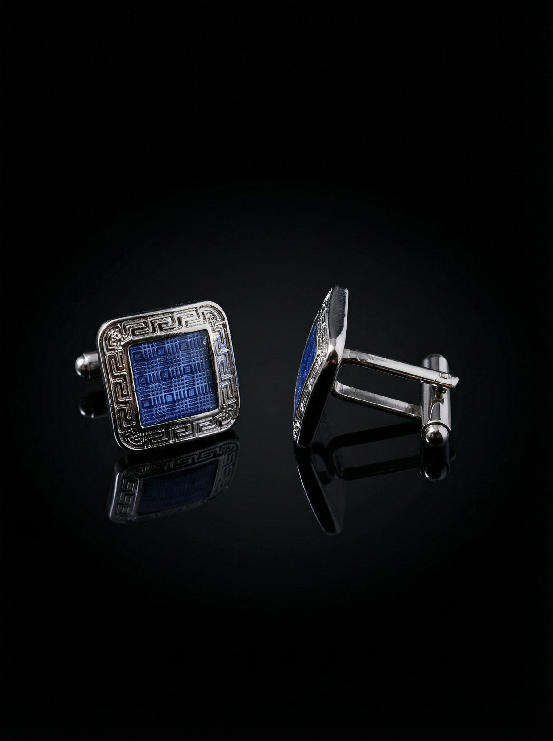 Textured Blue Framed Cufflinks Tivaaro