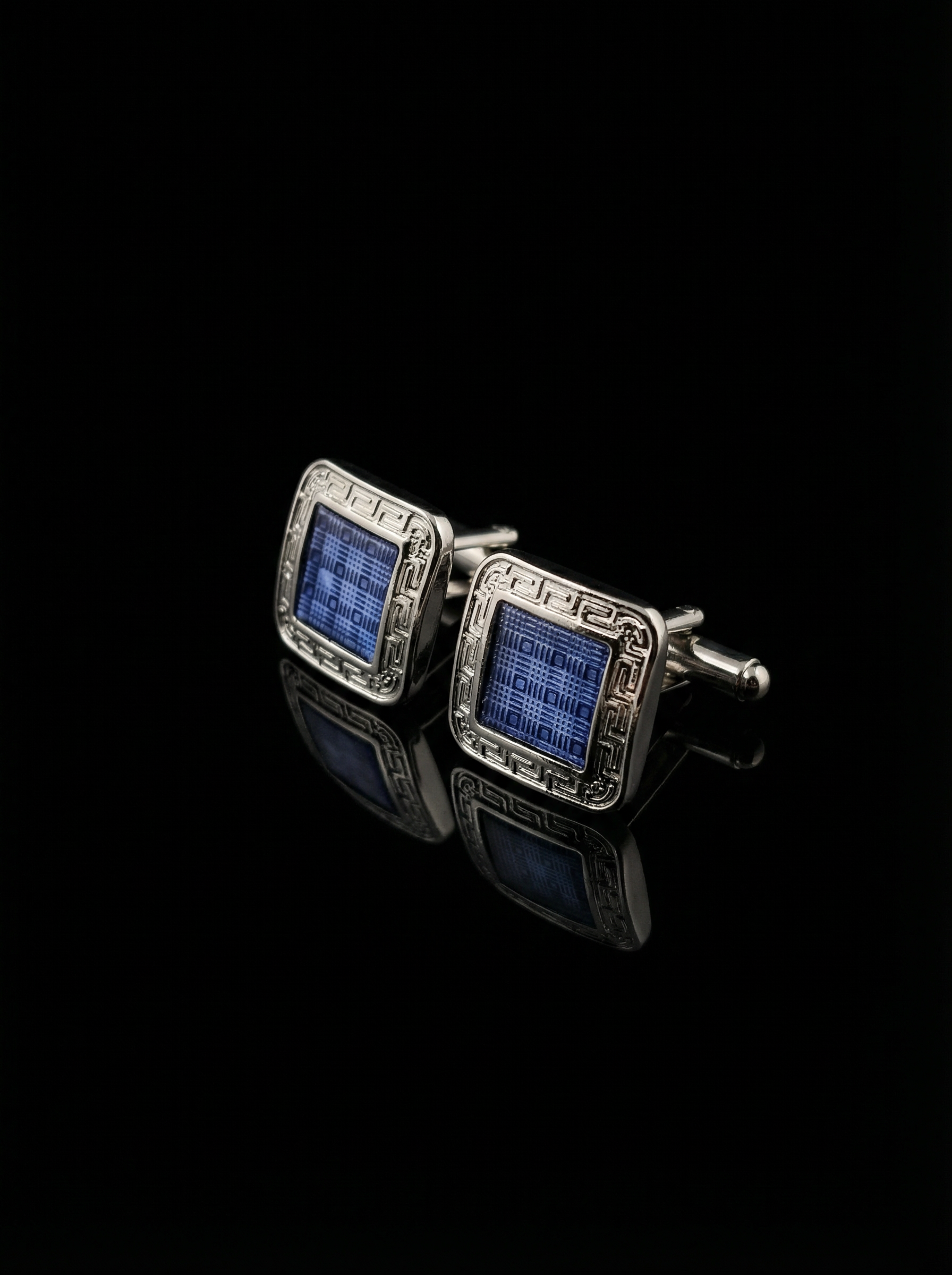 Textured Blue Framed Cufflinks Tivaaro