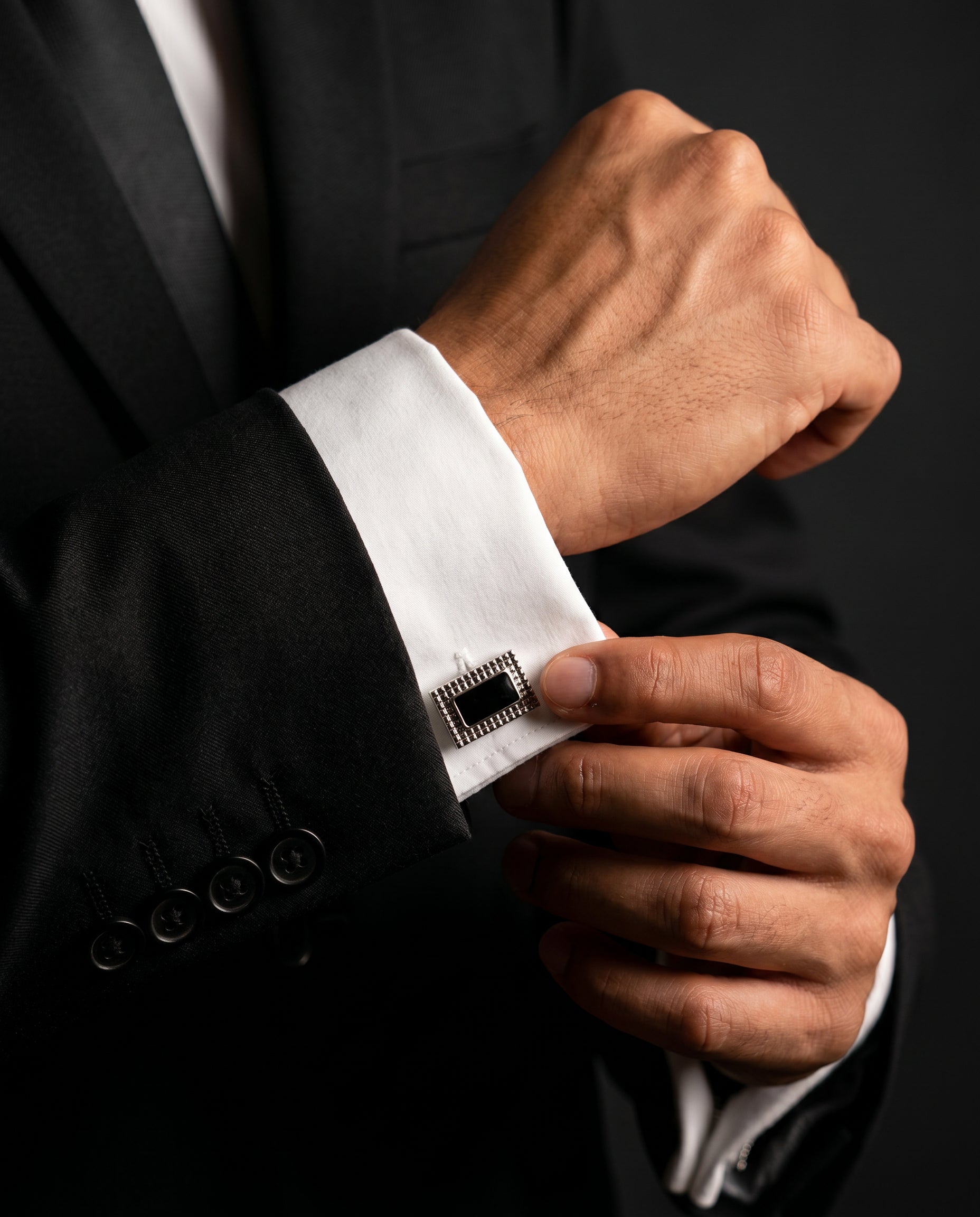 Textured Frame Black Cufflinks