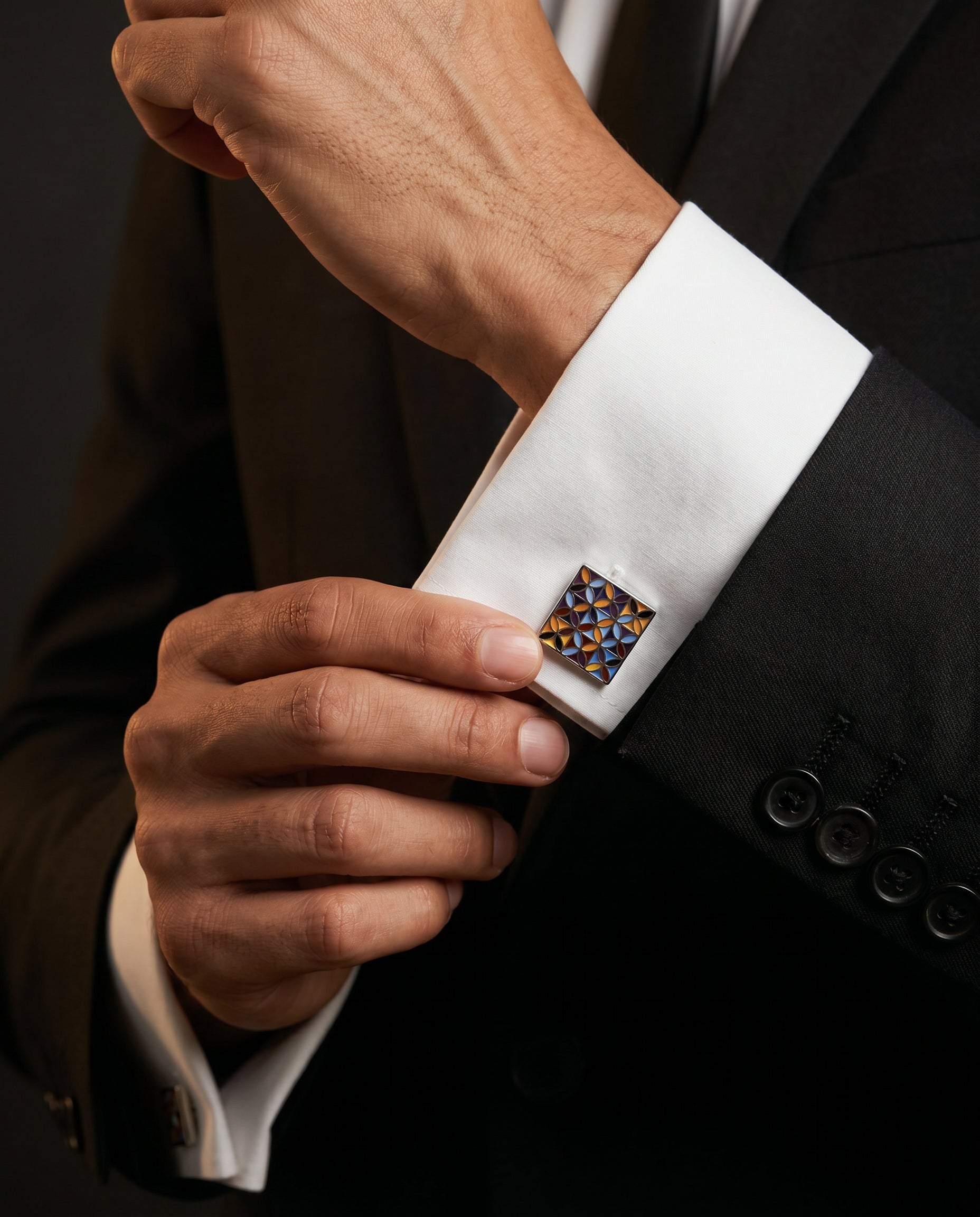 Tiled Leaf Multicolor Cufflinks by Tivaaro