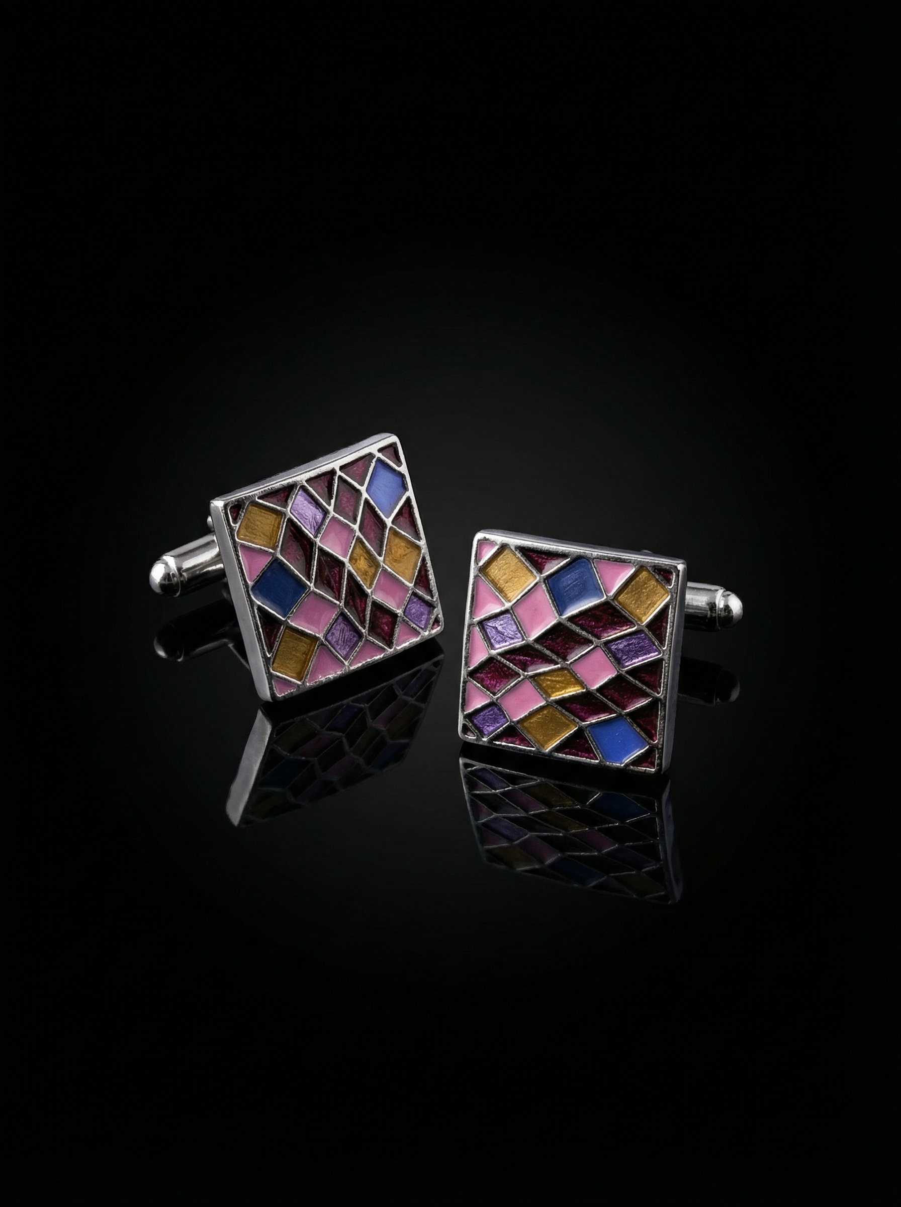 Vibrant Geometric Mosaic Cufflinks Tivaaro