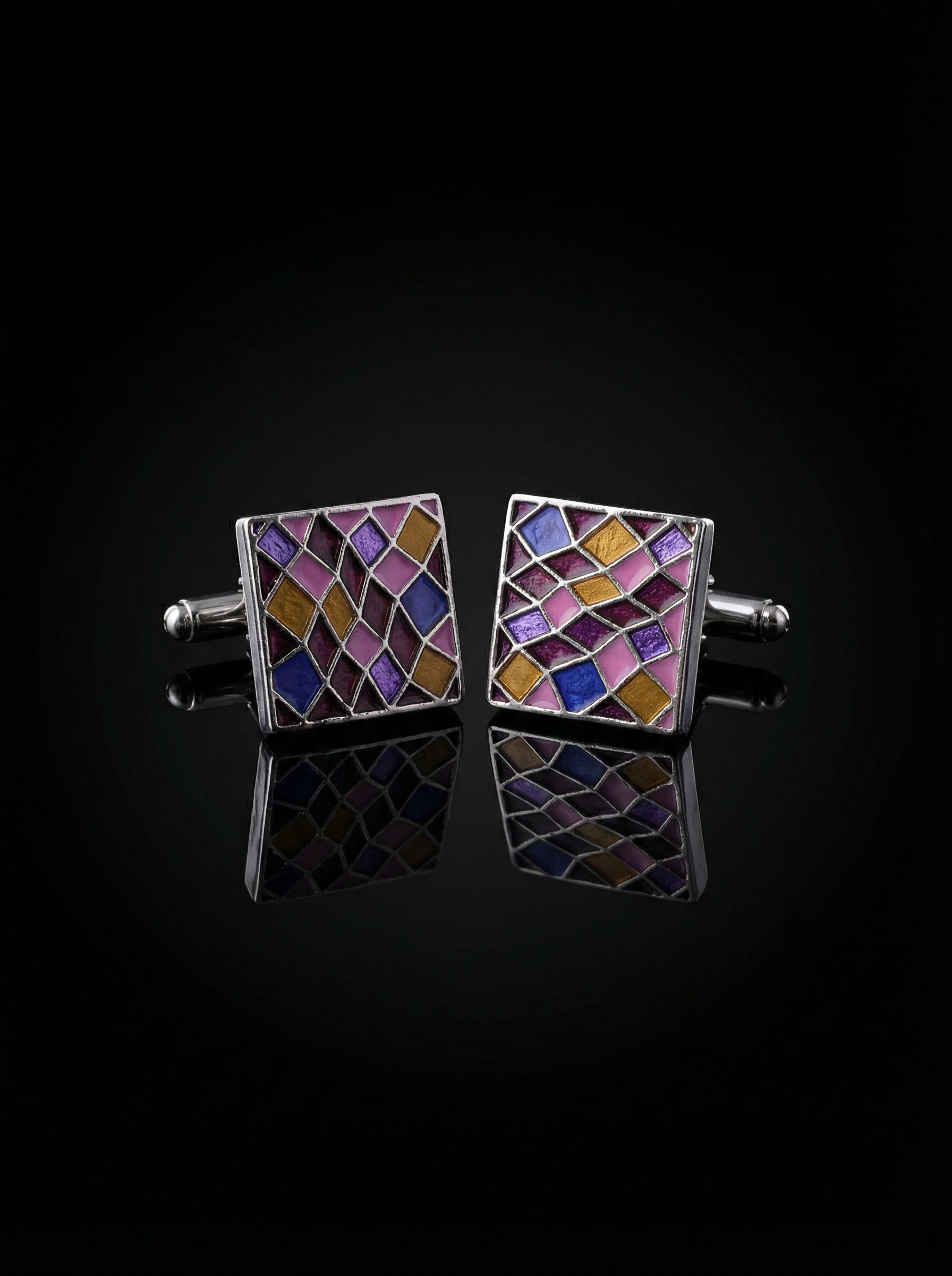 Vibrant Geometric Mosaic Cufflinks Tivaaro
