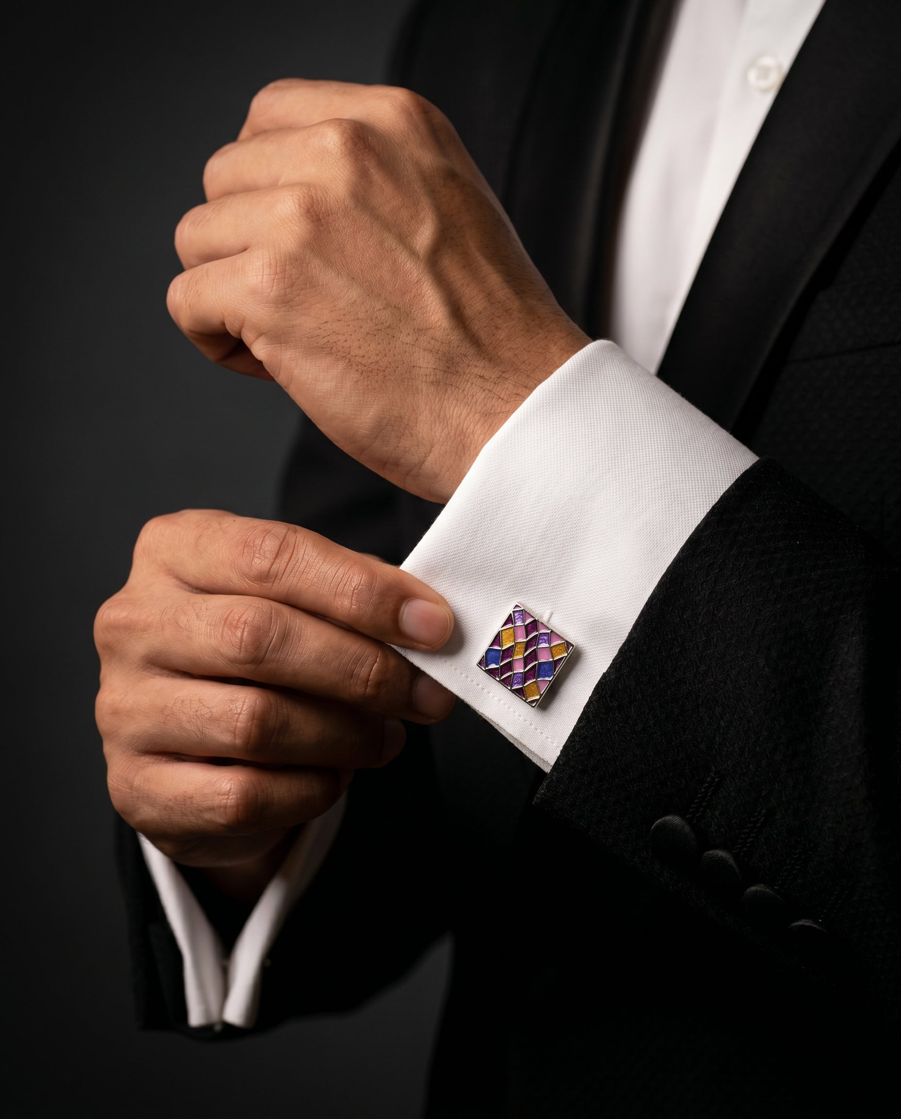Vibrant Geometric Mosaic Cufflinks by Tivaaro