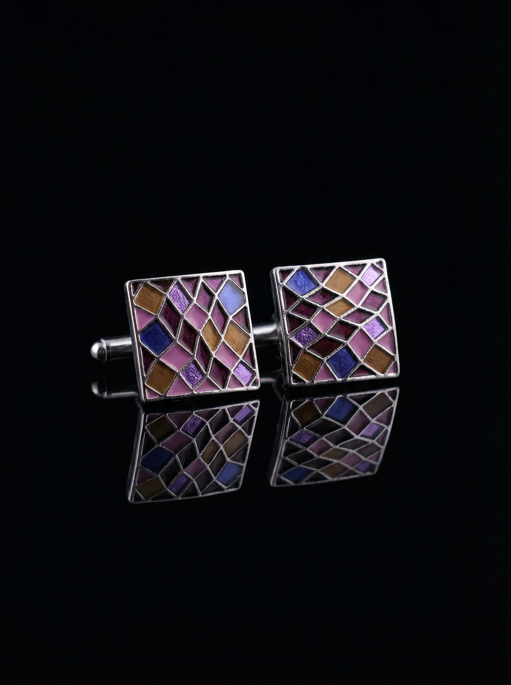 Vibrant Geometric Mosaic Cufflinks Tivaaro