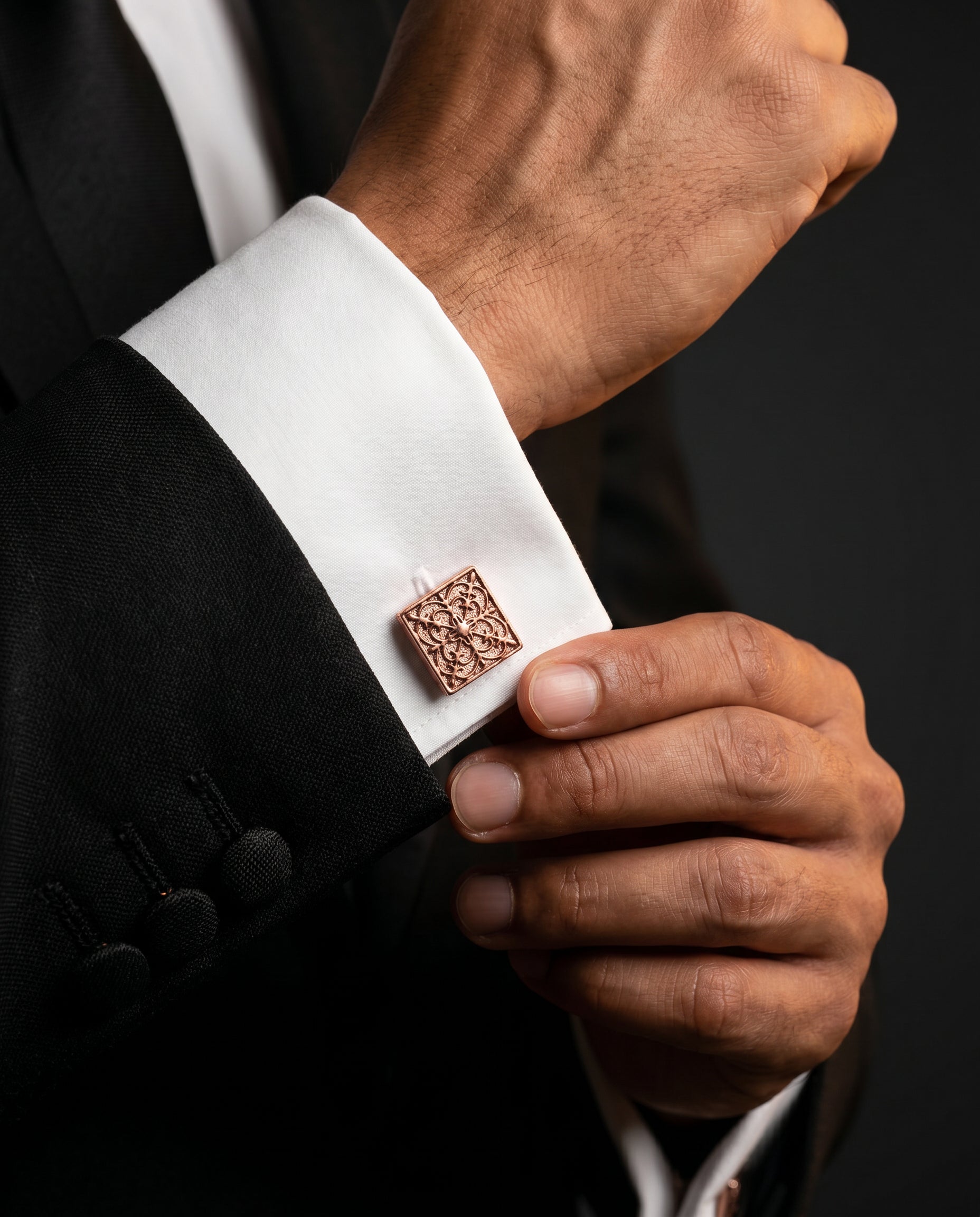 Vintage Etched Cufflinks by Tivaaro - worn on cuff
