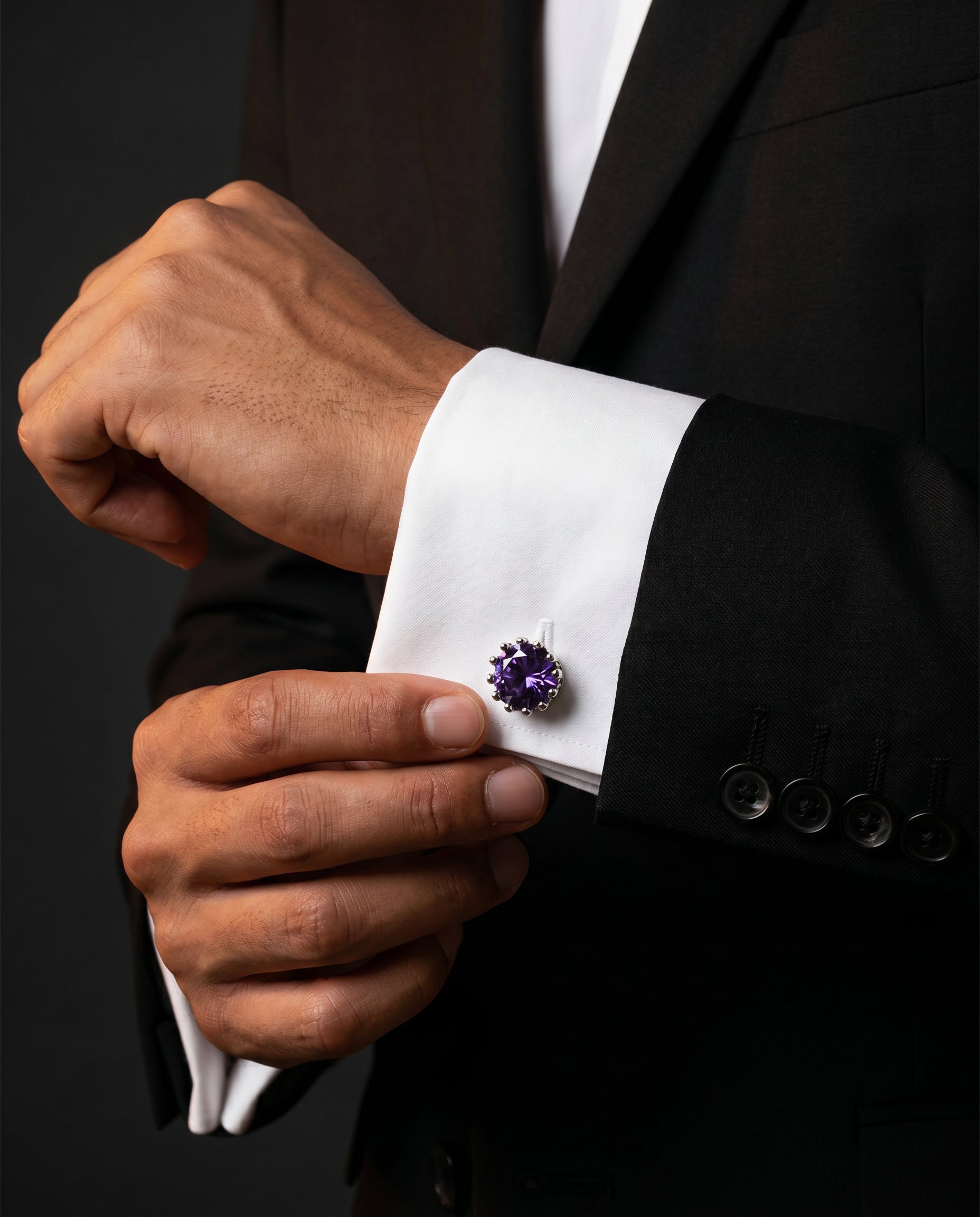 Violet Gemstone-Style Solitaire Cufflinks